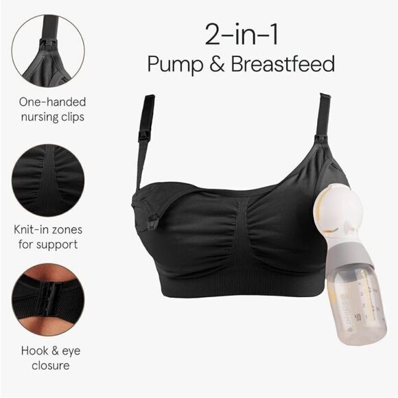 Bravado NWT Designs Hands Free Pumping Bra & Nursing Bra 2 in 1 Black Size M - Picture 3 of 5